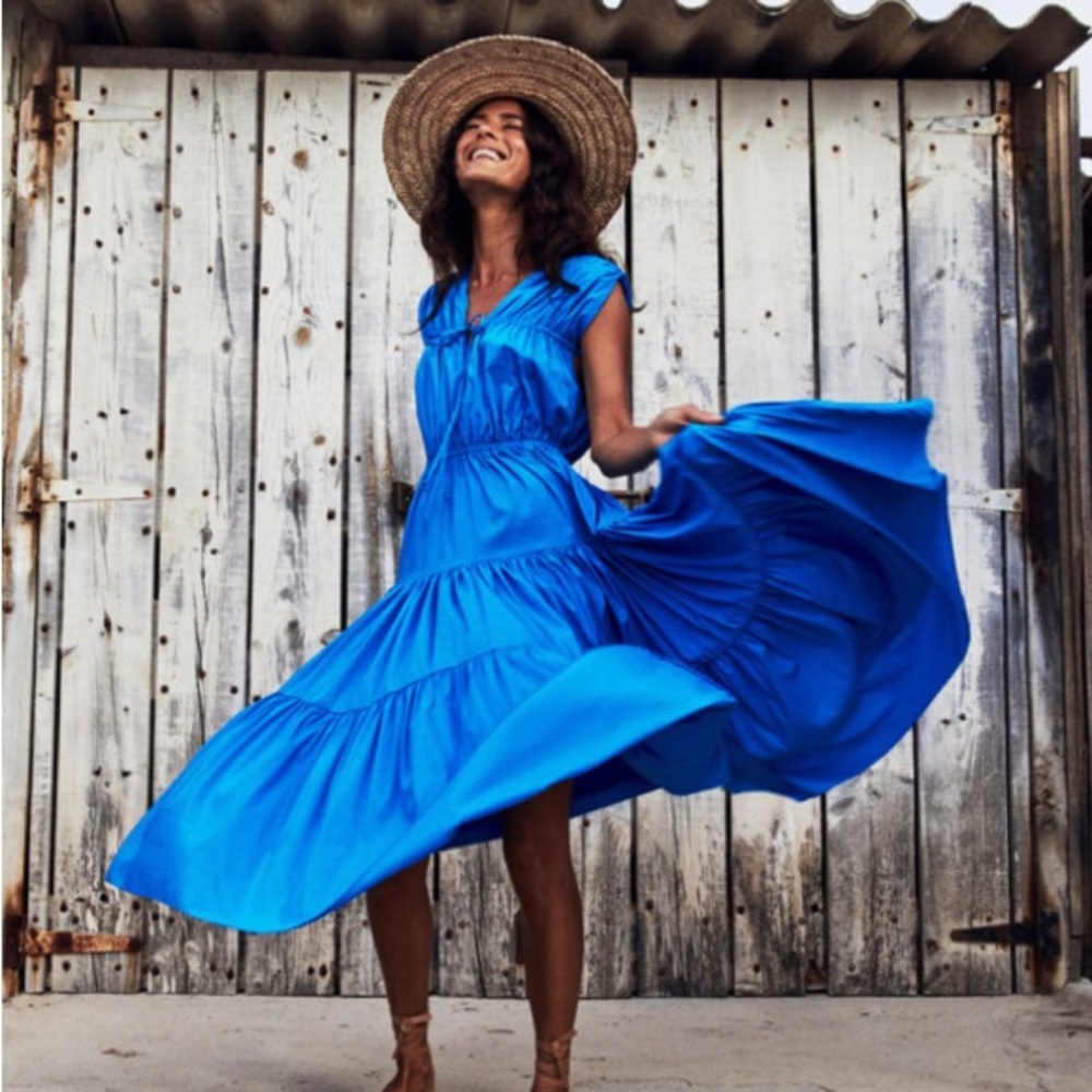Charina Sartre NWT Thylane Midi Dress Blue M MSRP $388